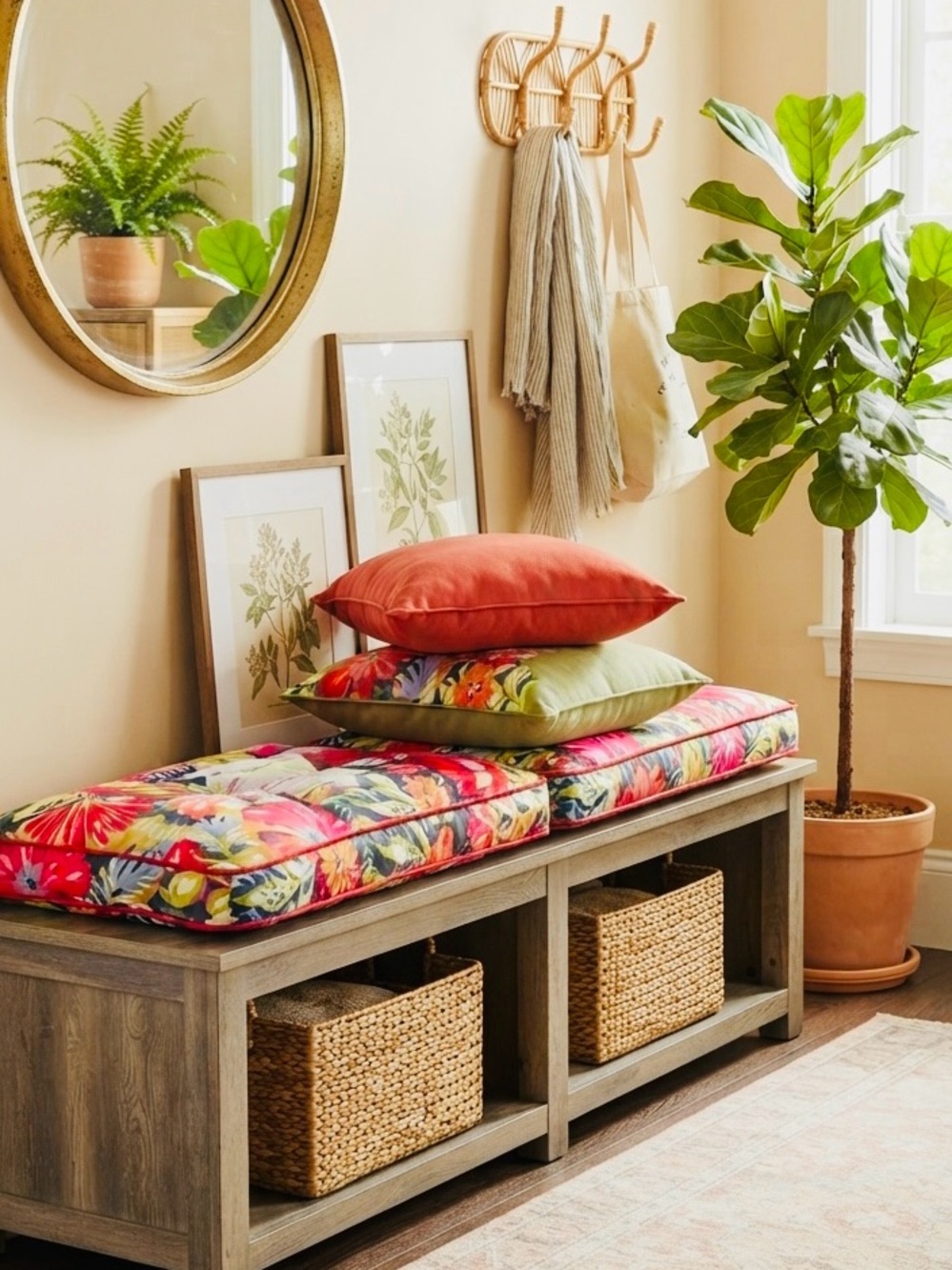 NWT❤️Palm Studio 2pcs Indoor Outdoor Floral Print Bench Cushion Set